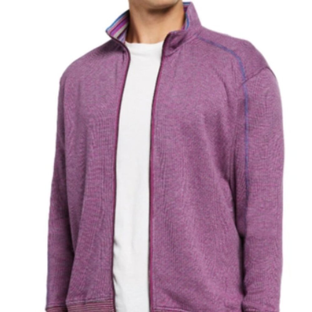 Robert Graham Osborne Classic Fit Zip Cardigan 100% Cotton Size XL